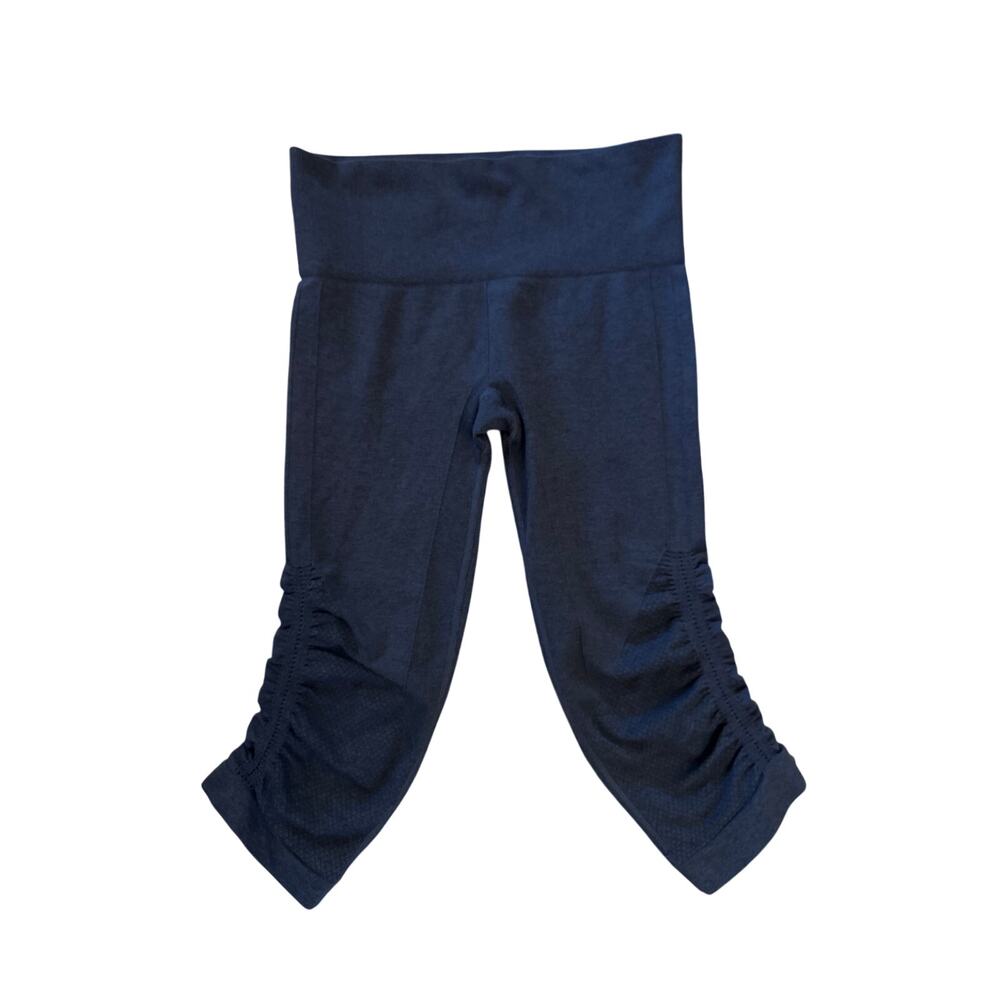 Women 4 Lululemon In The Flow Cropped Seamless Navy Blue Capris Leggings Pants